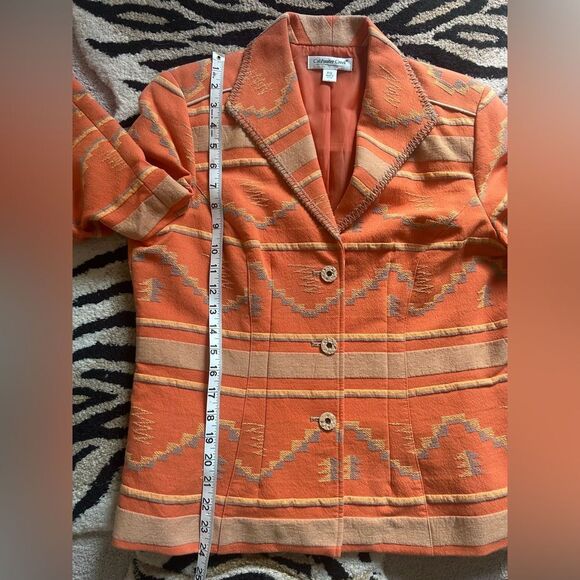 Coldwater Creek  Orange Southwestern Aztec Blazer Fitted Jacket 12 Petite EUC - Picture 13 of 15